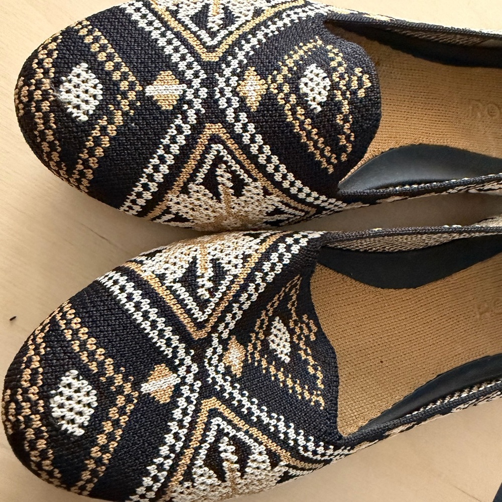 Rothy's Black, Gold & Cream Patterned Knit Ballet Flats - Picture 4 of 5